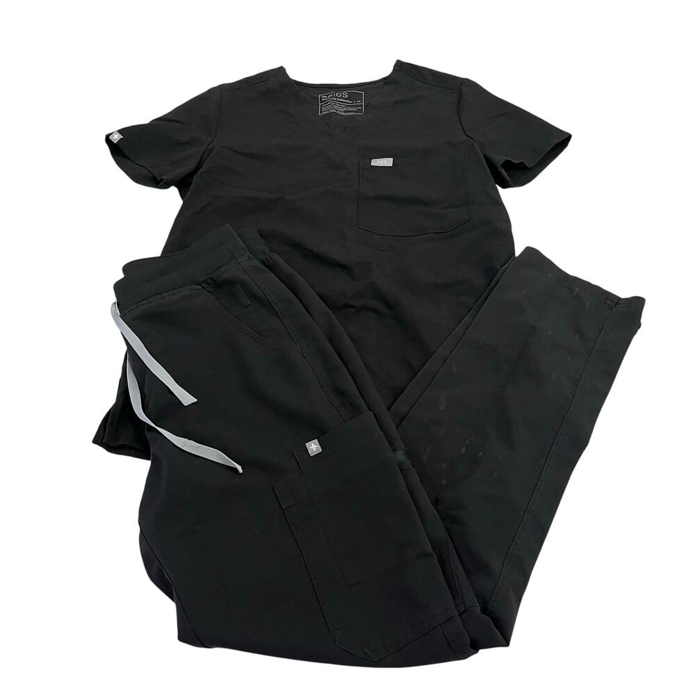 Figs Scrub Set Catarina Top and Yola Bottoms Black Size XS